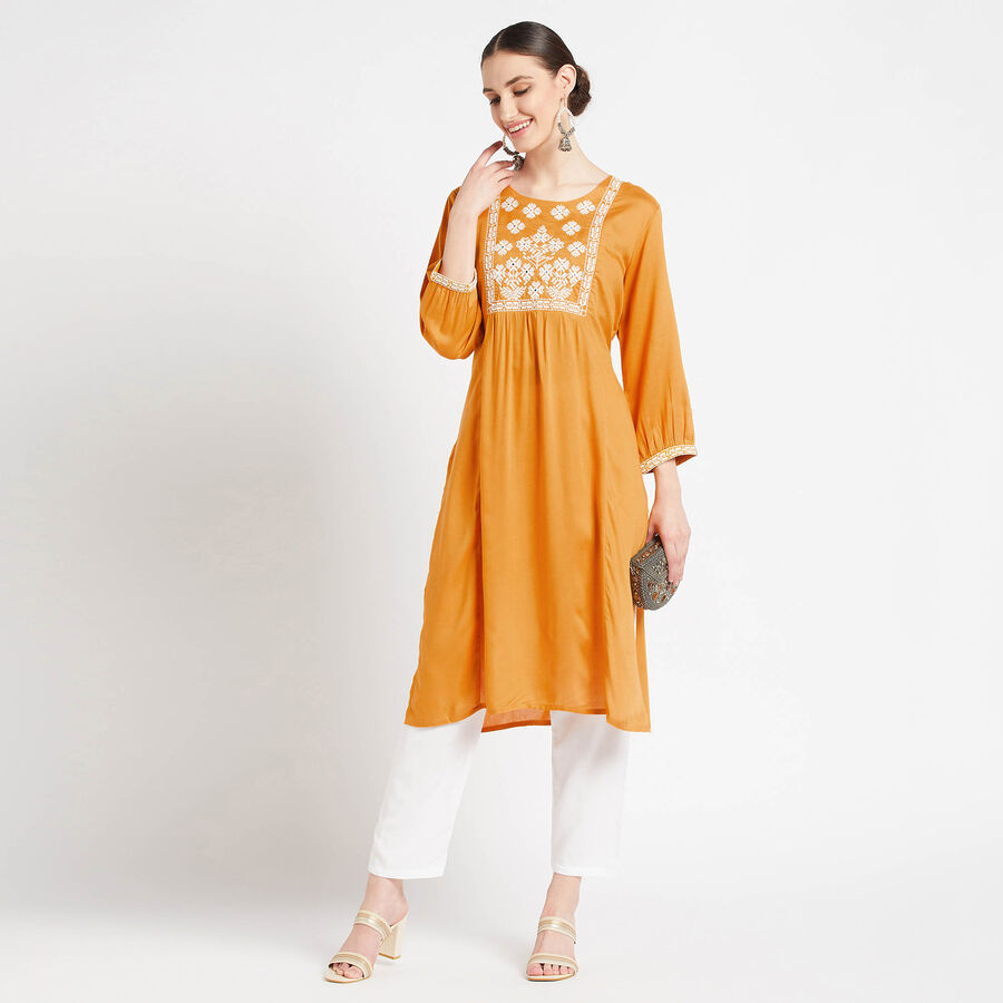 Solid Empire Line Kurta, Mustard, large image number null