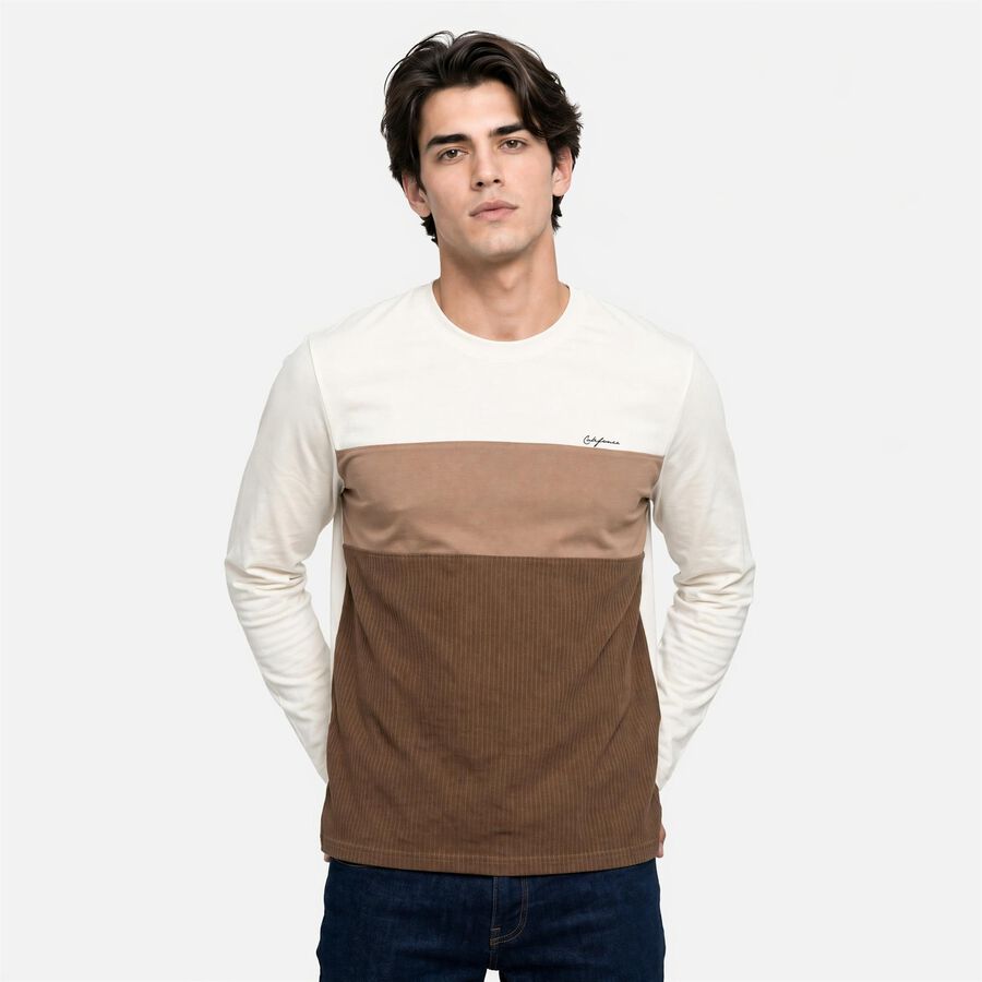 Men's Brown Crew Neck Colorblocked Regular T-Shirt, Brown, large