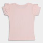 Girls' Light Pink Cotton Crew Neck Ruffle Sleeve T-Shirt, Light Pink, small image number null