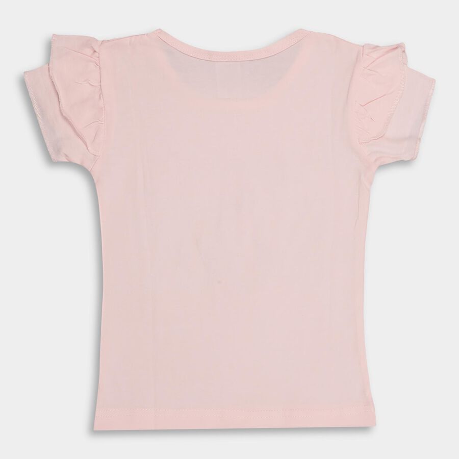 Girls' Light Pink Cotton Crew Neck Ruffle Sleeve T-Shirt, Light Pink, large image number null