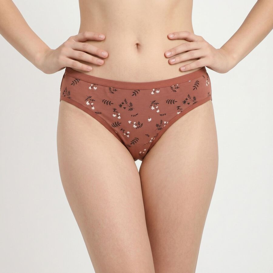 Women's Brown Regular Fit Printed Panty, भूरा, large