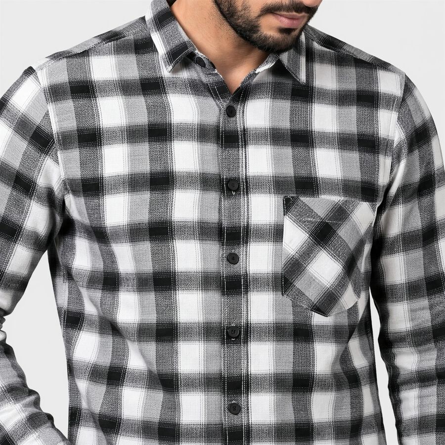 Men's Black Cotton Casual Shirt, काला, large