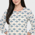 Women's Light Blue Round Neck Printed Kurti, Light Blue, small