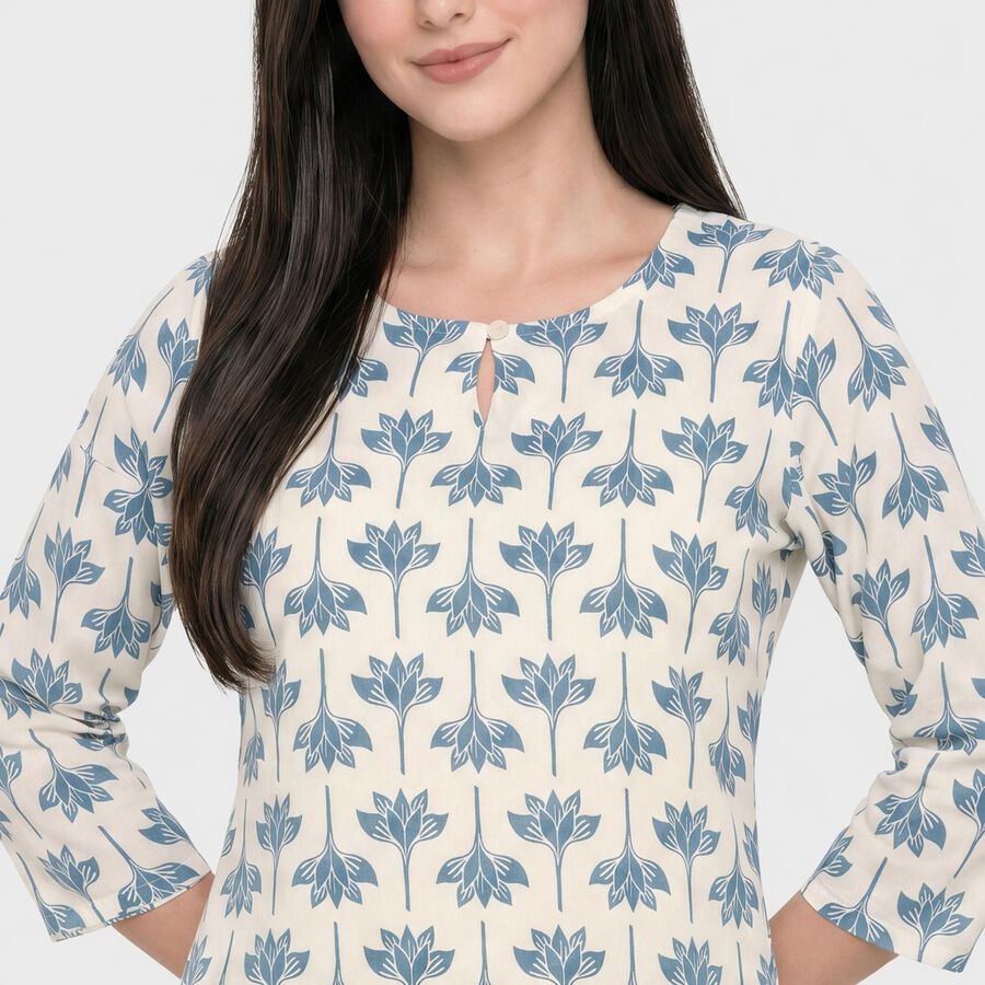 Women's Light Blue Round Neck Printed Kurti, Light Blue, large