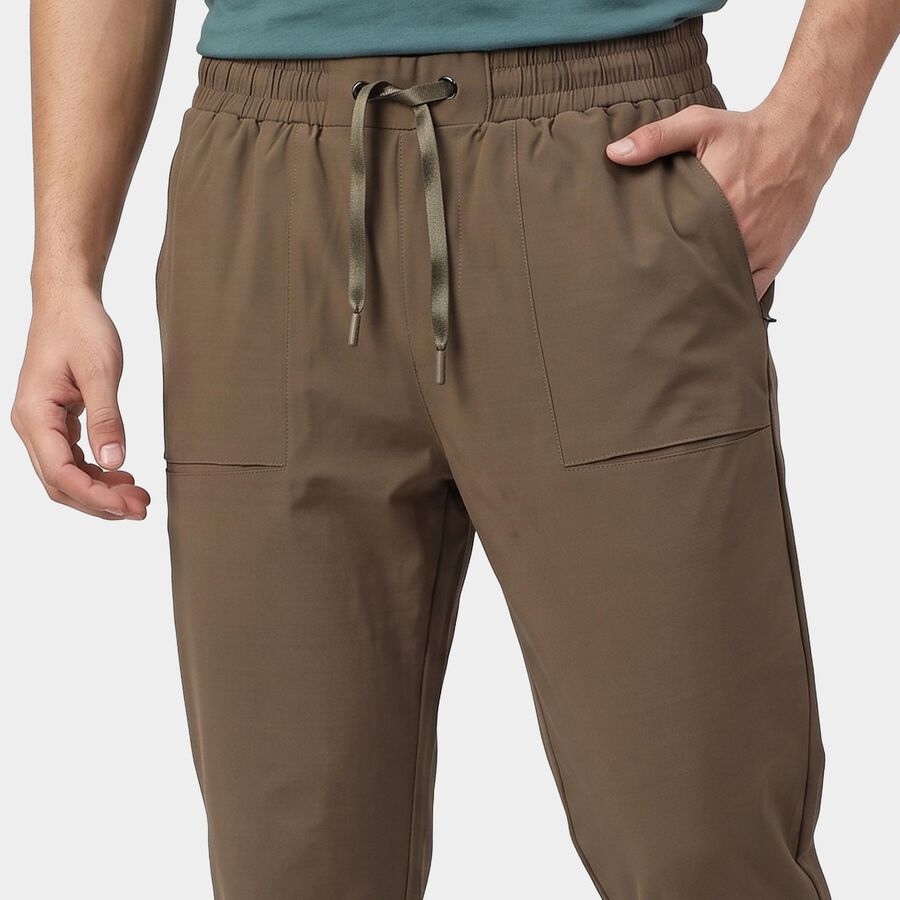 Men's Beige Straight Fit Drawstring Waist Track Pants, गहरा पीला, large