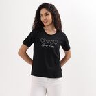 Ladies' Round Neck T-Shirt , काला, small image number null