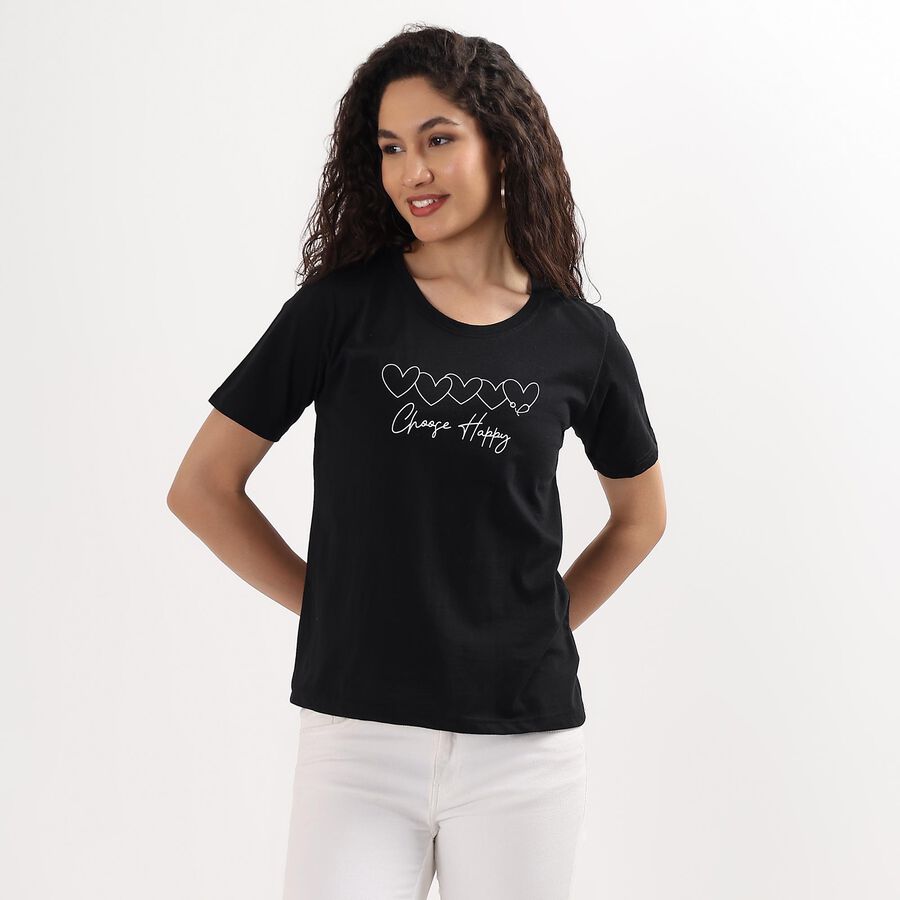 Ladies' Round Neck T-Shirt , काला, large image number null