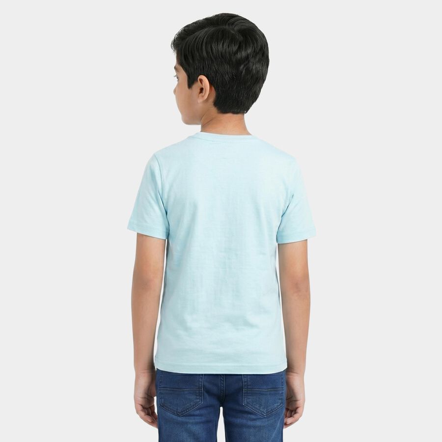 Boys Light Blue Cotton Blend Round Neck Regular Boys T-Shirt, हल्का नीला, large