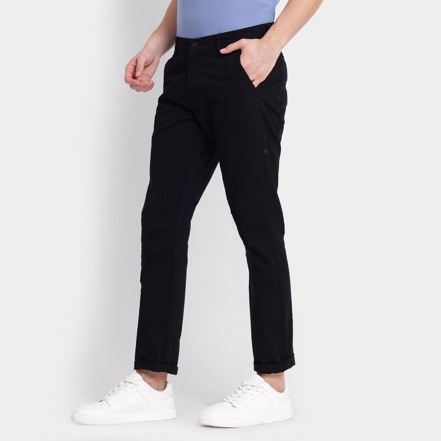 Men's 100% Cotton Slim Fit Casual Trousers, काला, large image number null