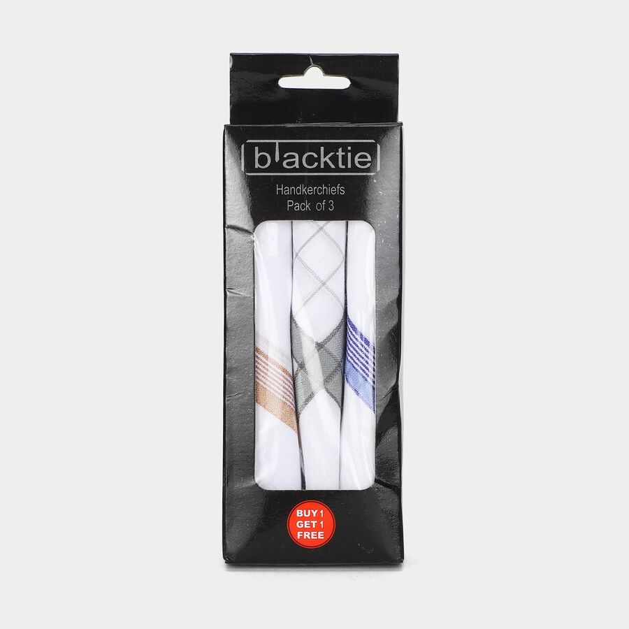 Men's Dark Grey Checked Pack of 3 Handkerchief, Dark Grey, large