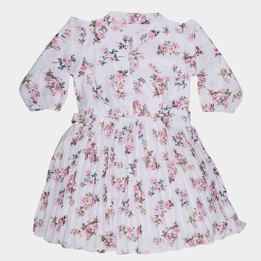 Girls' White Sleeveless A-Line Midi Dress, सफ़ेद, large