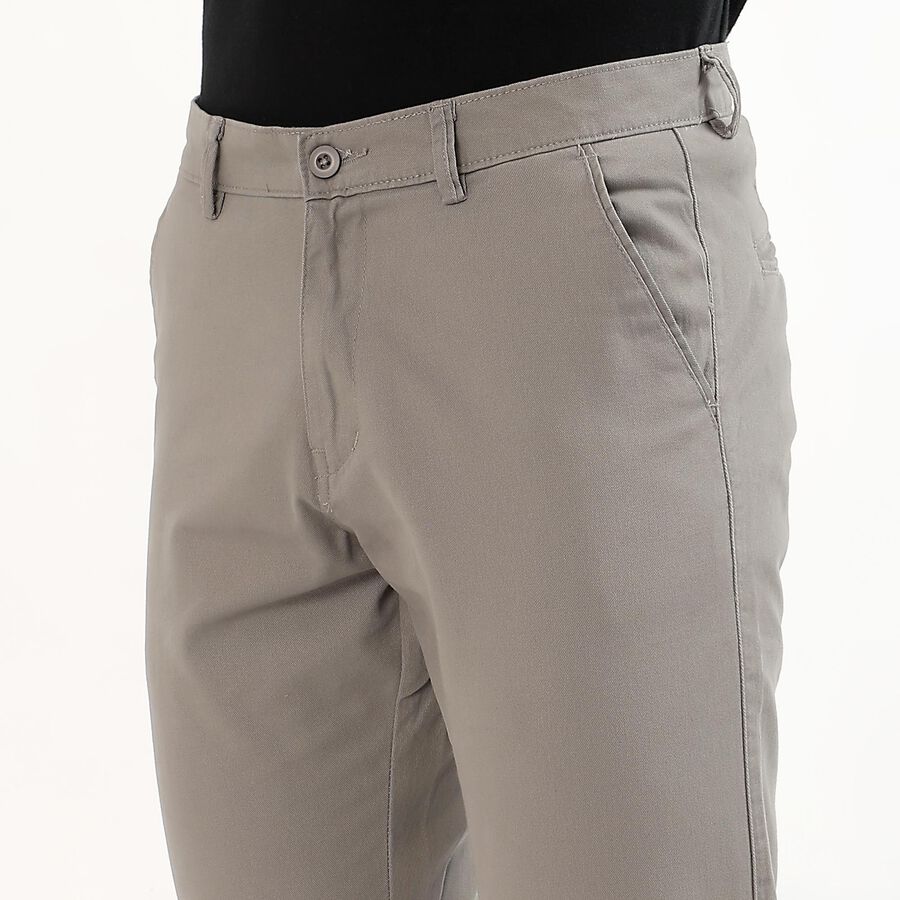 Men's 100% Cotton Slim Fit Casual Trousers, Light Grey, large