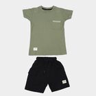 Boys Olive Green Round Neck Textured Baba Suit, ओलिव, small