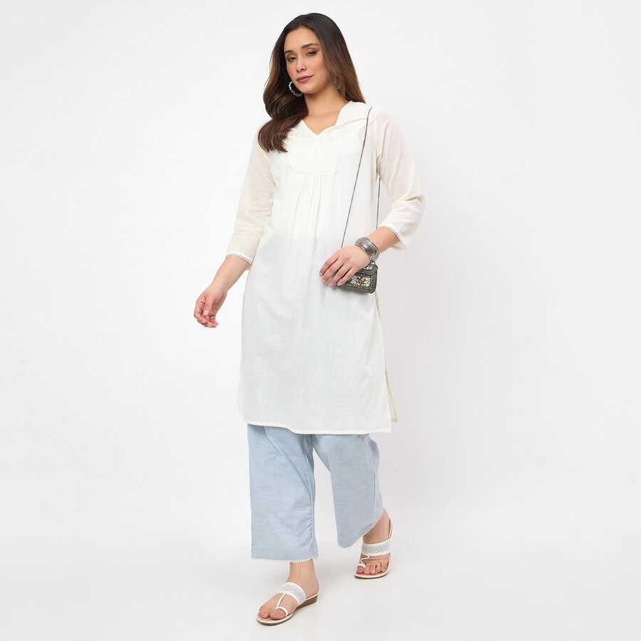 Women's Blue Wide-Leg Solid Palazzos, मध्यम नीला, large