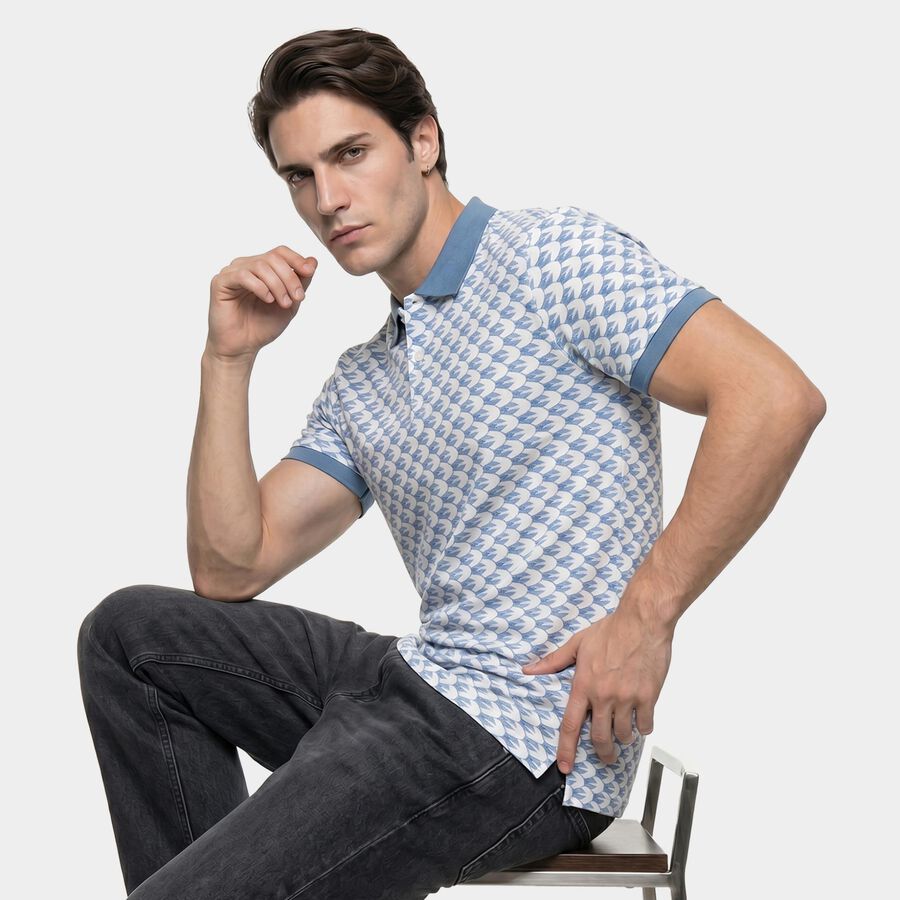 Men's Light Blue Cotton Polo Neck Polo T-Shirt, हल्का नीला, large