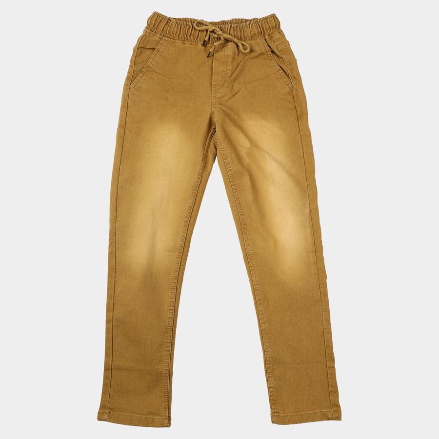 Boys' Khaki Jogger Fit Washed Jeans, खाकी, large