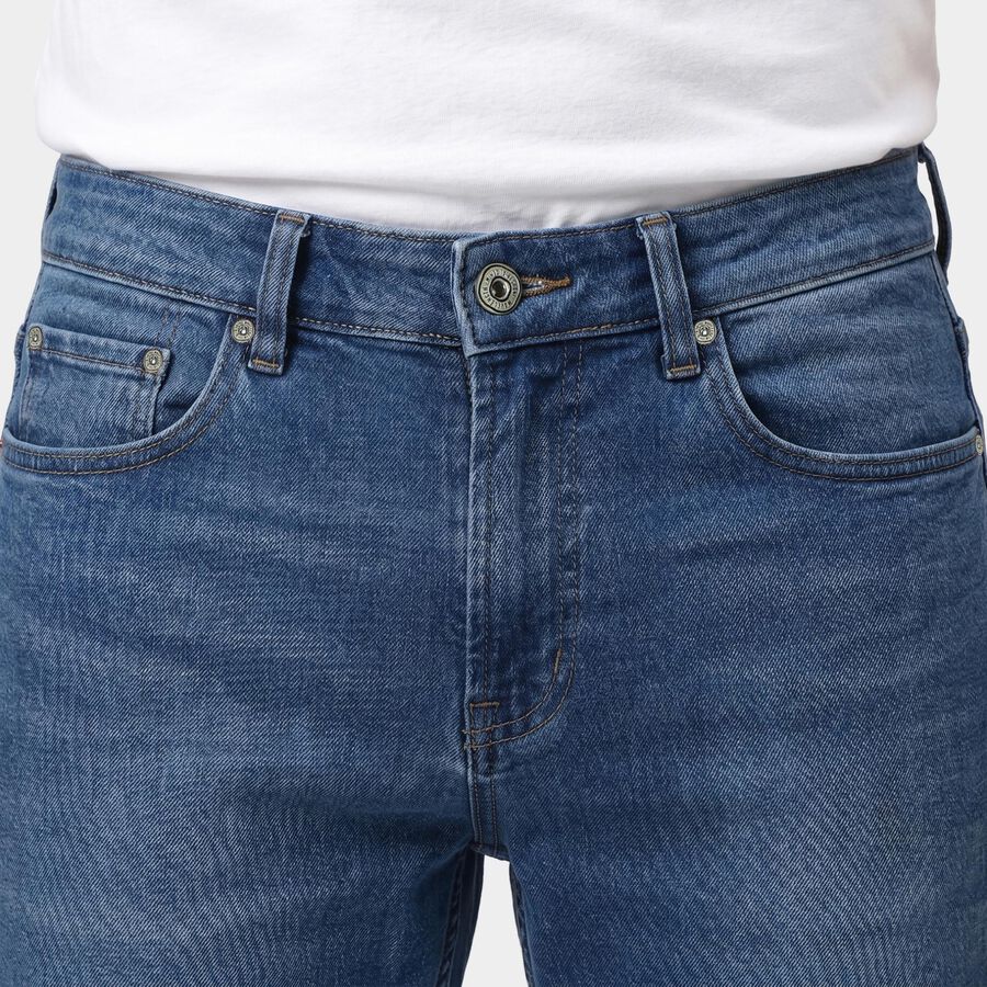 Men's Blue Straight Fit Stretchable Jeans, Mid Blue, large