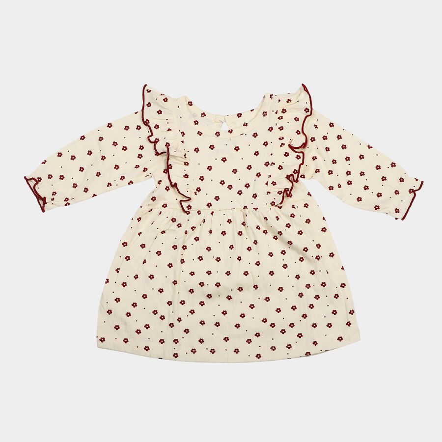 Infants' Cream Floral Printed Fit and Flare Frock, ऑफ व्हाइट, large