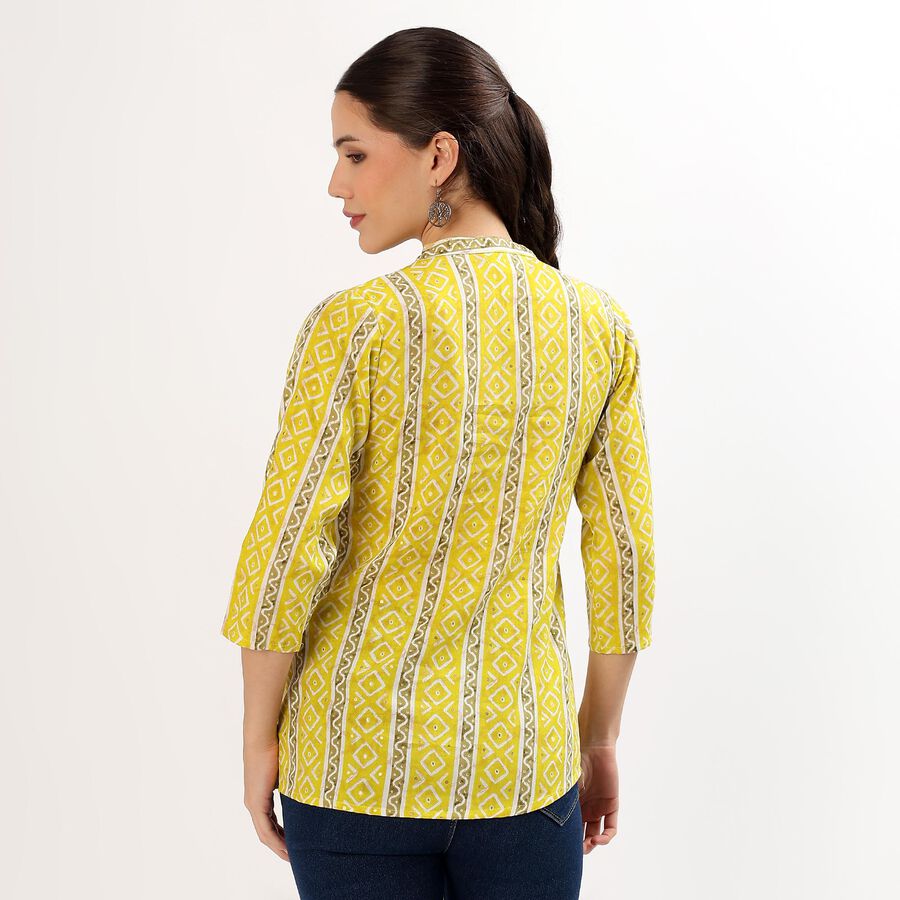 Women's Bright Mustard Yellow Mandarin Collar Geometric Printed Kurta, Olive, large image number null