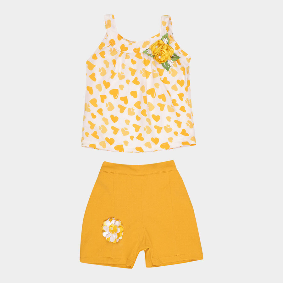 Girls All Over Print Shorts Set, Yellow, large image number null