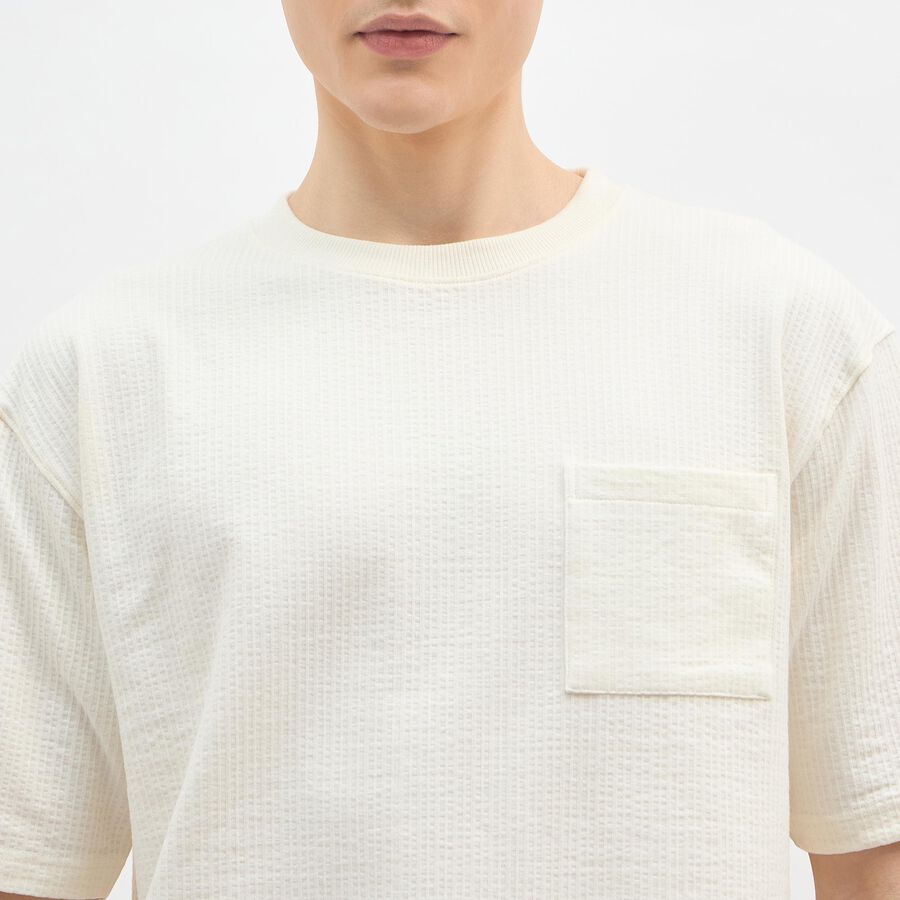 Men's Bright Snow White Round Neck Casual T-Shirt, White, large