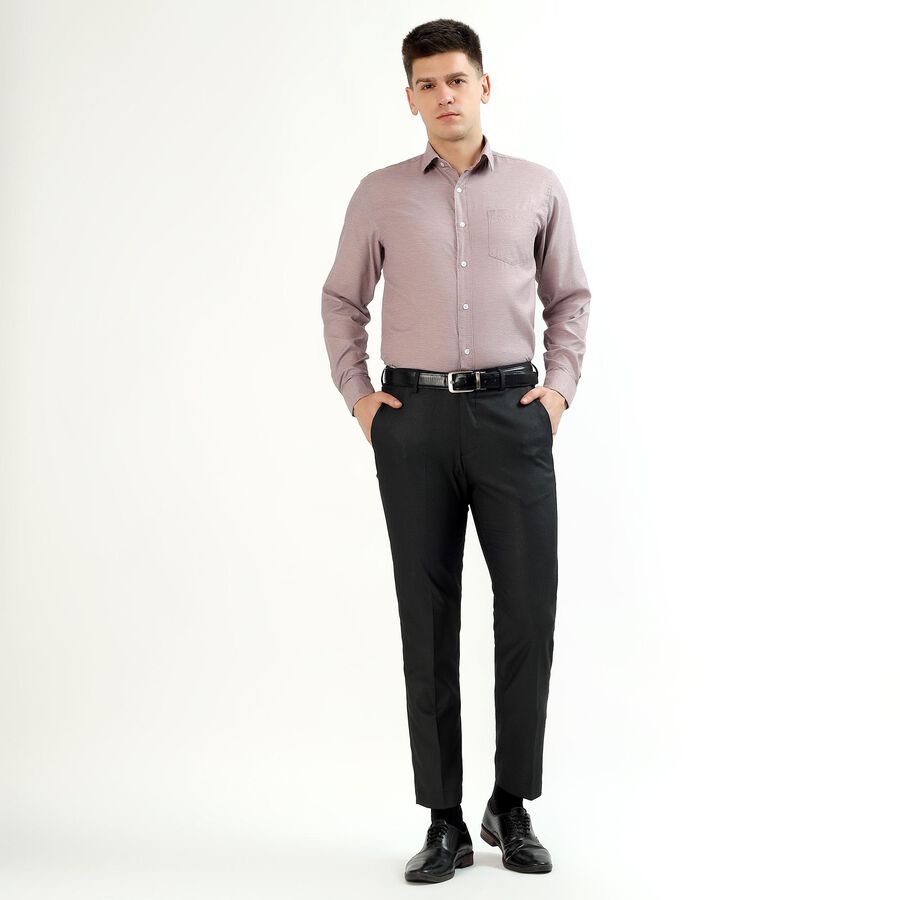 Men's Deep Charcoal Black Slim Fit Flat-Front Formal Trousers, Black, large image number null