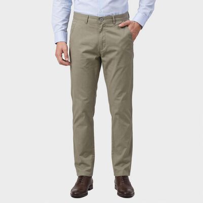Men's Light Grey Slim Fit Flat-Front Chino Trousers