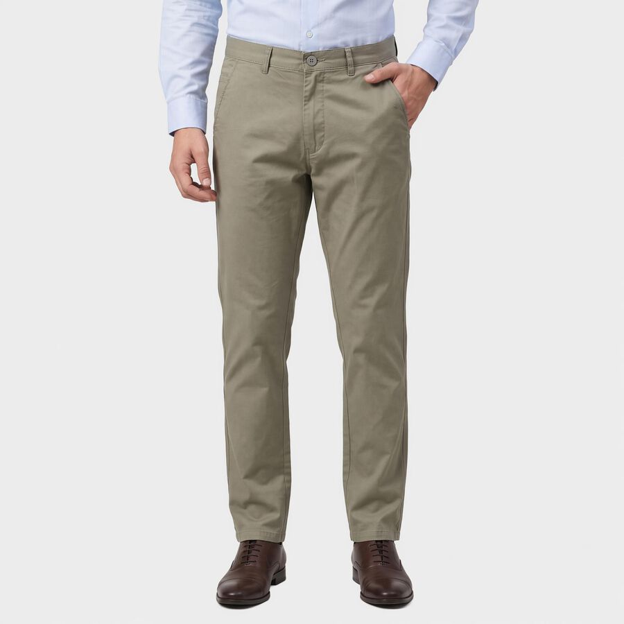 Men's Light Grey Slim Fit Flat-Front Chino Trousers, Light Grey, large