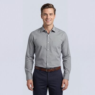 Men's Light Grey Spread Collar Formal Shirt