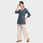 Women's Navy Blue Scoop Neck Printed Straight Kurti, Dark Blue, small