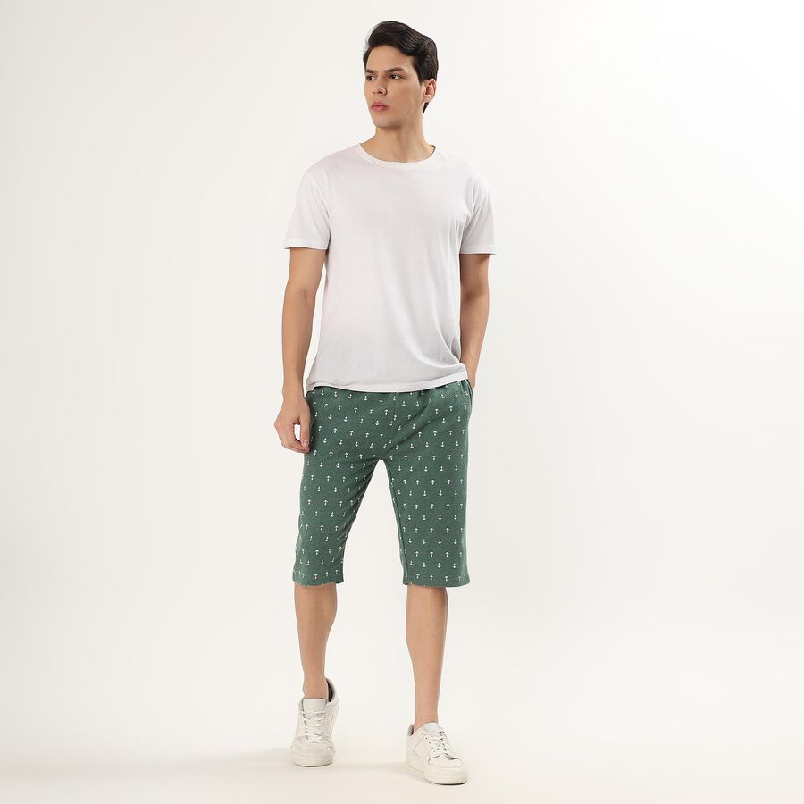 Men's Deep Forest Green Regular Fit Anchor Print Jamaican Shorts, Light Green, large image number null