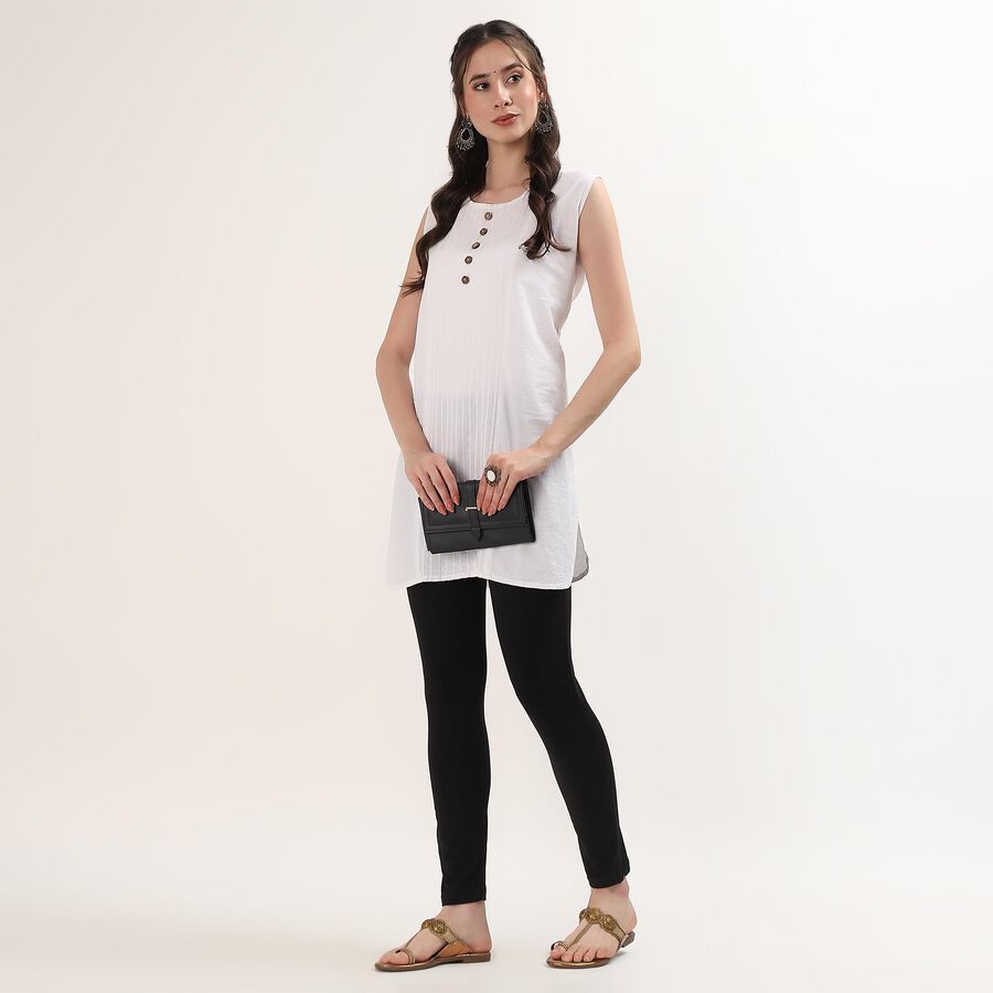 Women's White Slim Fit Solid Cotton Churidar, Black, large