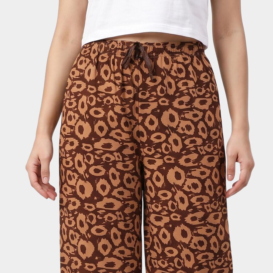 Women Brown Wide Leg Printed Trousers, भूरा, large