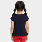 Girls' Navy Blue Cotton Round Neck Graphic Printed T-Shirt, नेवी ब्लू, small