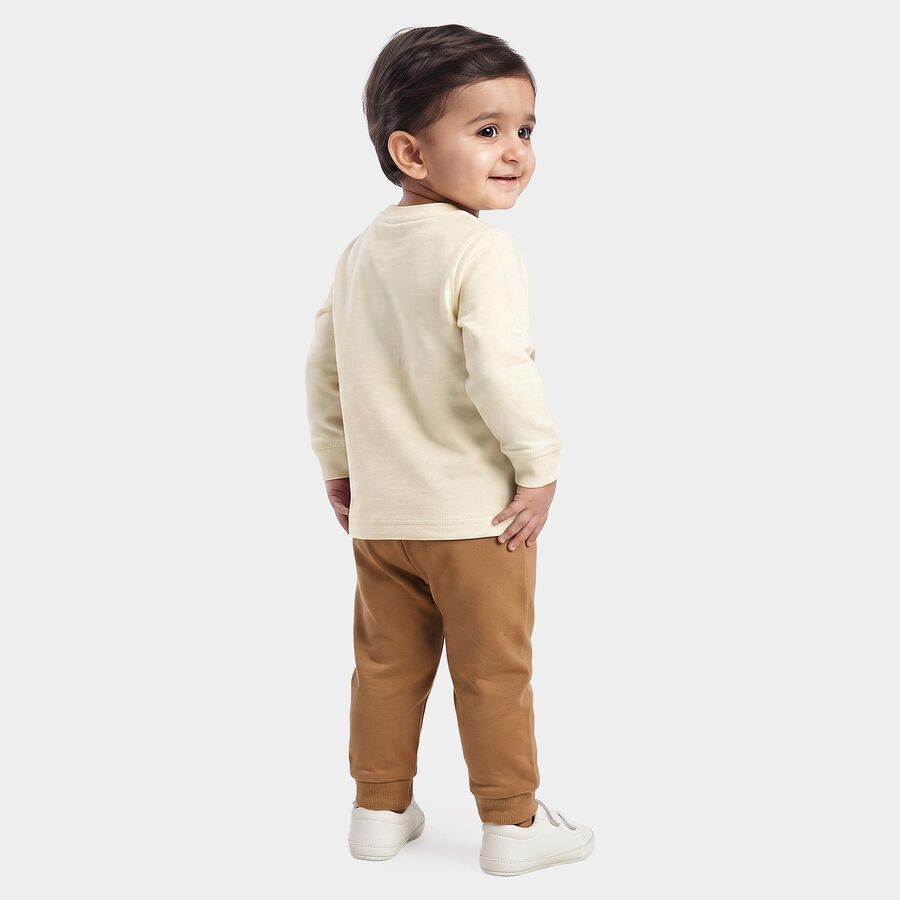 Infants' Beige 100% Cotton Round Neck Graphic Print Baba Suit, Beige, large