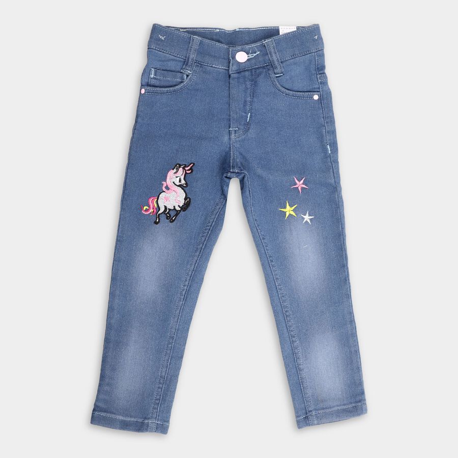 Girl's Embellished Regular Light Blue Jeans, Light Blue, large image number null