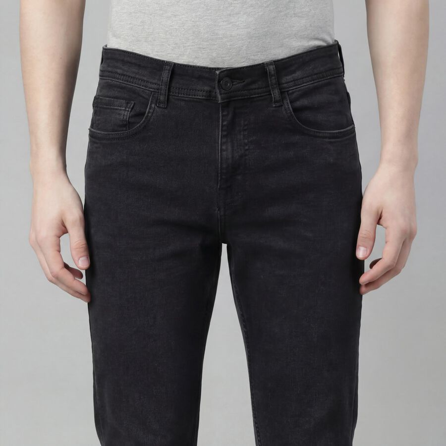 Men's Dark Grey Slim Fit Washed Jeans, गहरा ग्रे, large