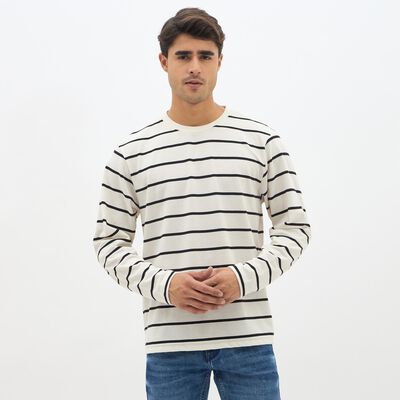 Men's Off-White Crew Neck Casual Full Sleeve T-Shirt