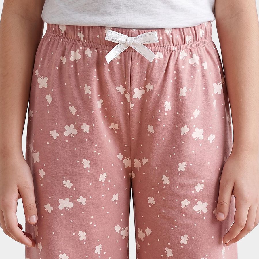 Girls Pink Straight Fit Butterfly Printed Pyjama, Light Pink, large