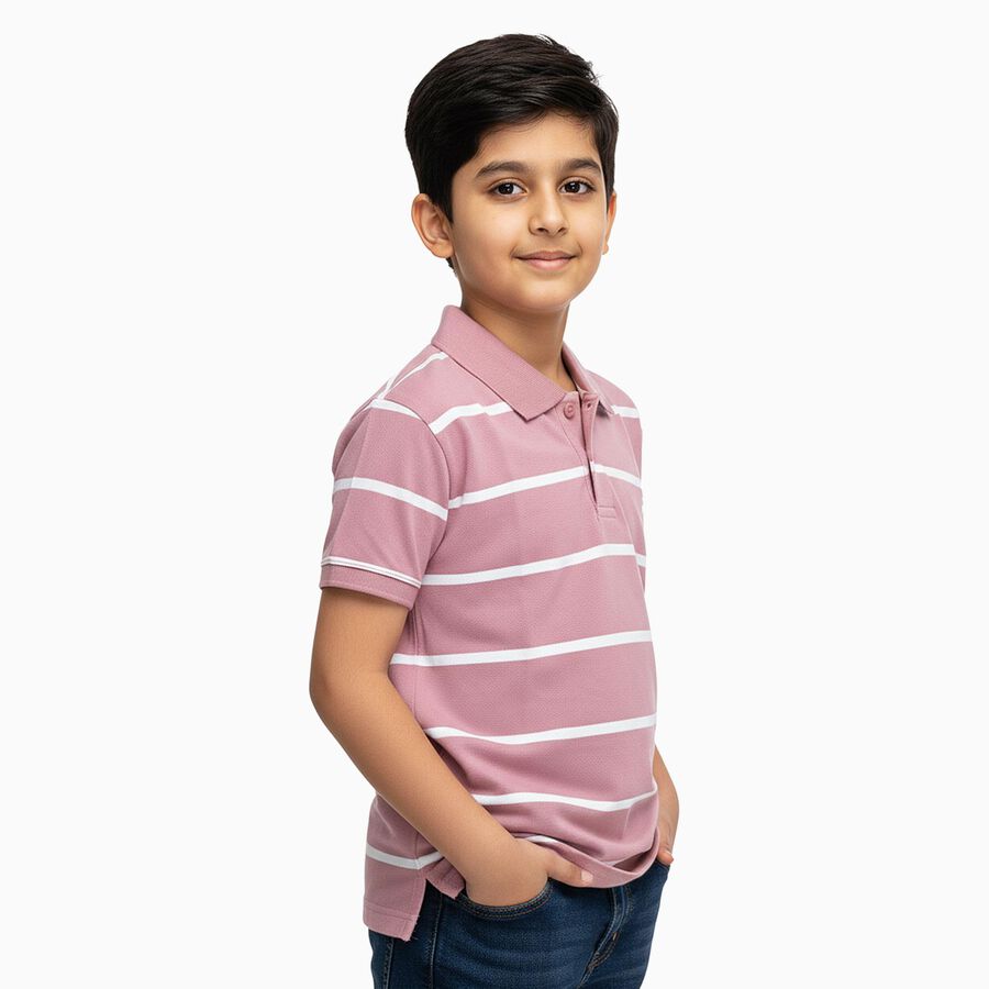 Boys Bright Rose Pink Cotton Crew Neck Streetwear T-Shirt, गुलाबी, large