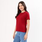 Women's Deep Crimson Red Cotton Round Neck Casual T-Shirt, Maroon, small