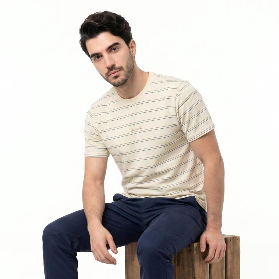 Men's White Round Neck Regular T-Shirt, Off White, large