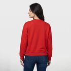 Women Red Crew Neck Graphic Print Sweatshirt, लाल, small