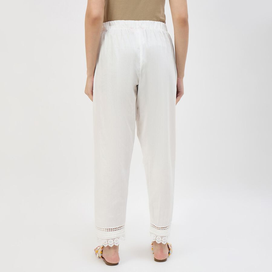 Women's Ivory Cotton Relaxed Fit Solid Palazzos, ऑफ व्हाइट, large