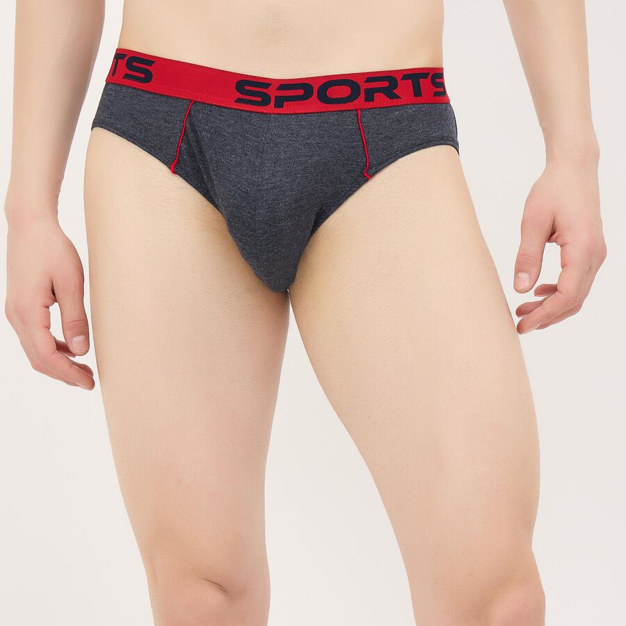 Men's Navy Blue Regular Fit Solid Briefs, Melange Blue, large