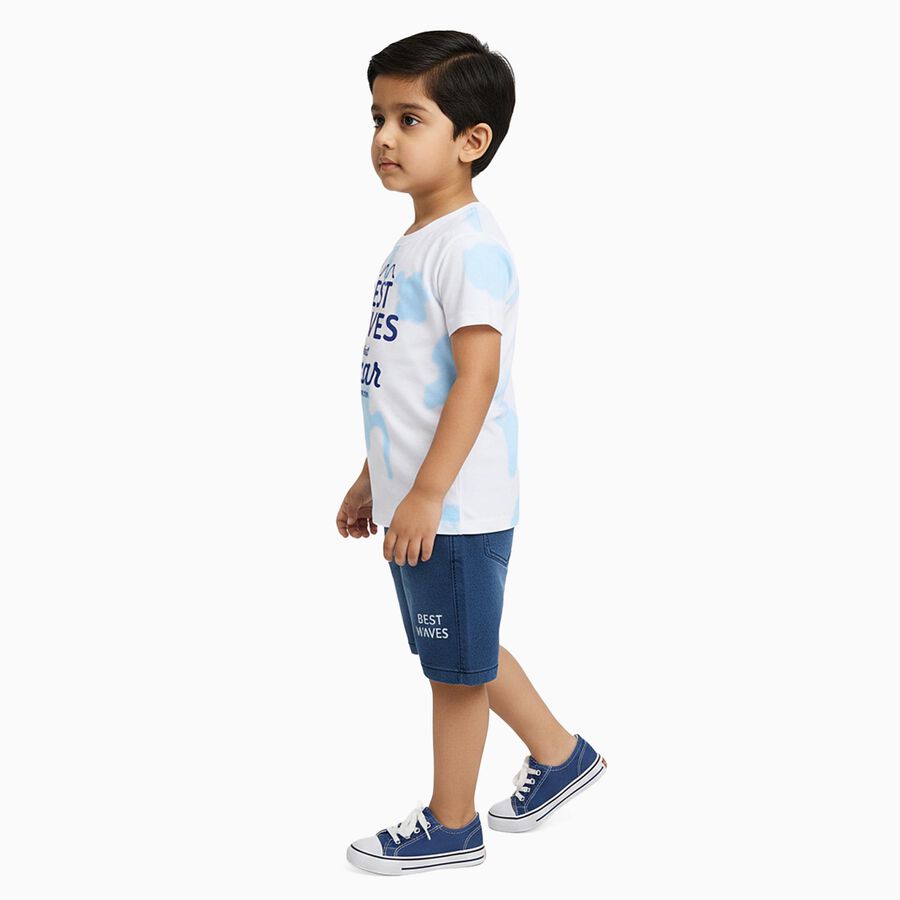 Boys' Light Blue Cotton Round Neck Printed Baba Suit, Light Blue, large image number null