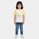 Girls Yellow Cotton Round Neck Casual T-Shirt, पीला, small