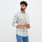 Men's Light Sage Green Checked Spread Collar Casual Shirt, Light Green, small image number null