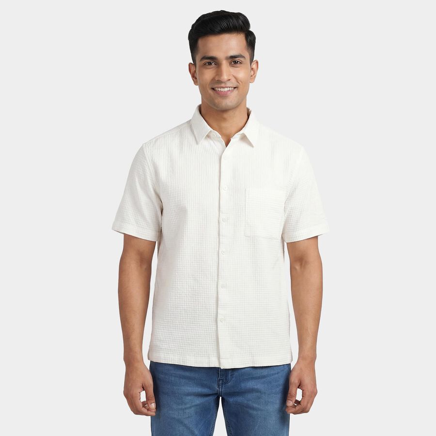 Men's Off-White Cotton Classic Collar Casual Shirt, Off White, large