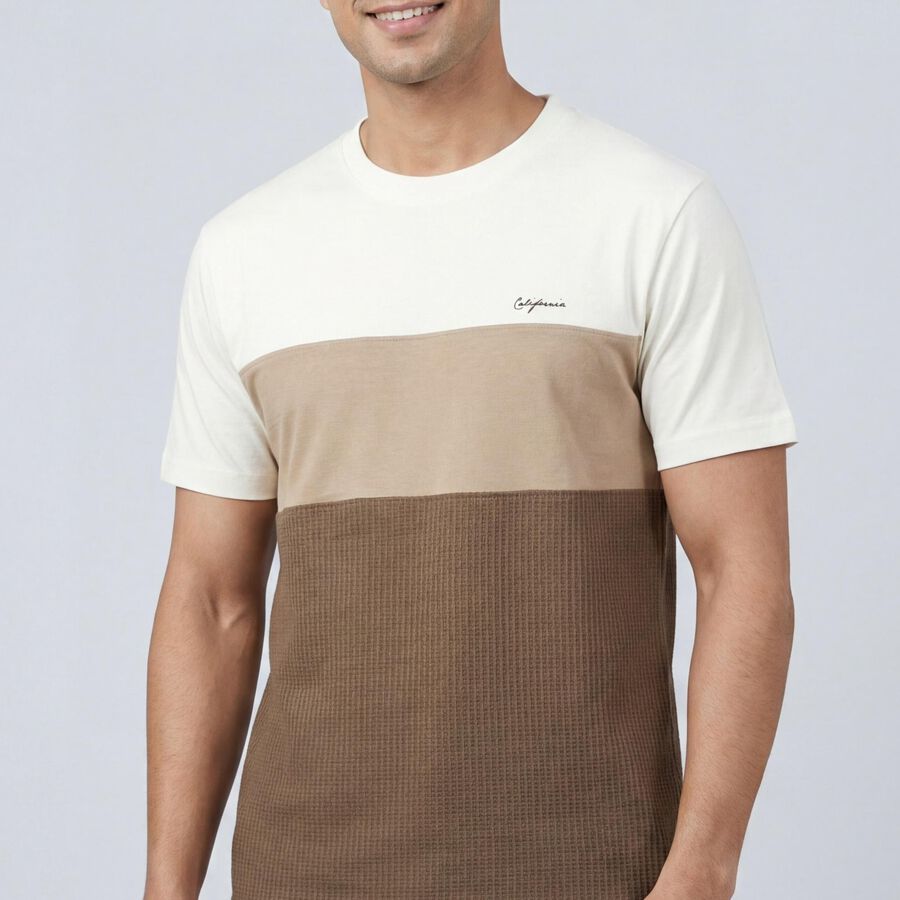 Men's Brown Cotton Round Neck Casual T-Shirt, भूरा, large